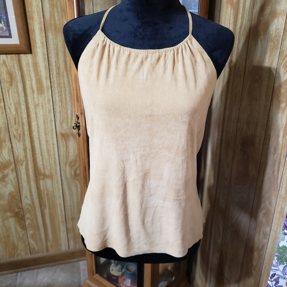 Theory Tan Leather Halter Top